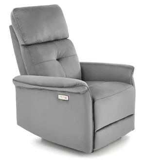 Szary rozkładany fotel tapicerowany welurem - Martin