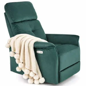 Zielony rozkładany welurowy fotel wypoczynkowy - Martin