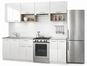 Zestaw mebli kuchennych biały połysk + dąb sonoma - Marit