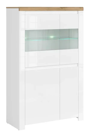 Nowoczesna witryna biały połysk z oświetleniem - Nelora 7X