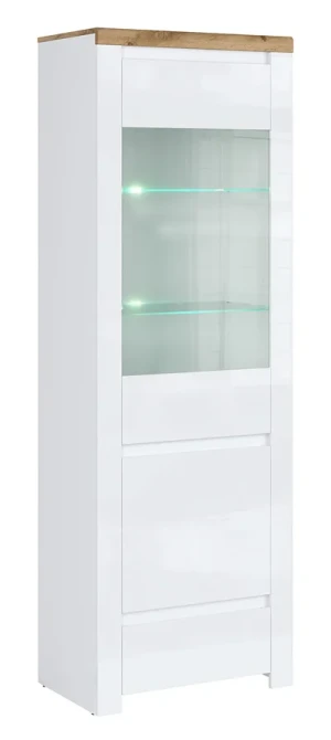 Nowoczesny słupek z witryną biały połysk z oświetleniem - Nelora 8X