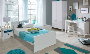 Biały komplet mebli do pokoju młodzieżowego z łóżkiem - Omaron 29X