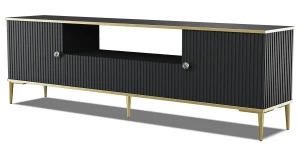 Czarna szafka rtv z lamelami w stylu glamour - Olbia 4X