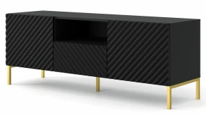 Szafka rtv w stylu glamour czarny mat + złote nóżki - Resa 5X