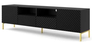 Szafka pod TV w stylu glamour czarny mat + złote nóżki - Resa 6X