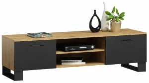 Loftowa szafka RTV 120 cm dąb artisan + czarny - Awerte 4X