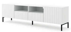 Biała lamelowa szafka pod TV z szufladami - Dixter 4X