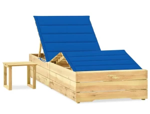 Ciemnoniebieska leżanka ogrodowa z poduszką i stolikiem - Ogebis