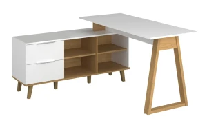 Białe skandynawskie biurko z regałem - Olenako 15X