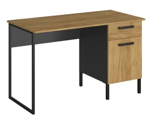 Industrialne biurko z szufladą i półką dąb craft złoty - Vinos 7X