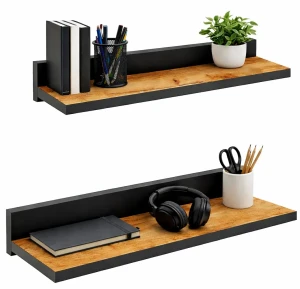 Zestaw półek wiszących czarny + dąb craft 2 szt - Nevra 4X