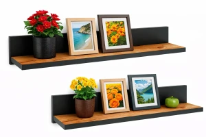 Komplet półek ściennych 2 szt czarny + dąb craft - Nevra 3X