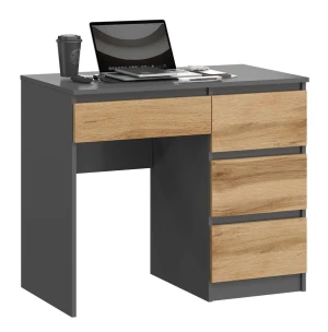 Biurko komputerowe z 4 szufladami antracyt + dąb wotan - Alvo 3X