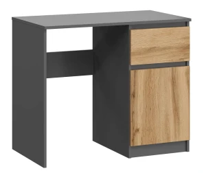 Biurko wąskie z szufladą na komputer antracyt + dąb wotan - Tomla