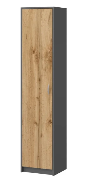 Jednodrzwiowa szafa z półkami antracyt + dąb wotan - Karloni