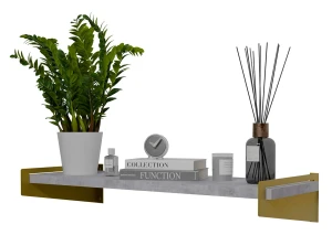 Półka ścienna na książki złoty + beton - Mizu 5X