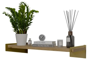 Minimalistyczna półka ścienna złoty + dąb artisan - Mizu 5X