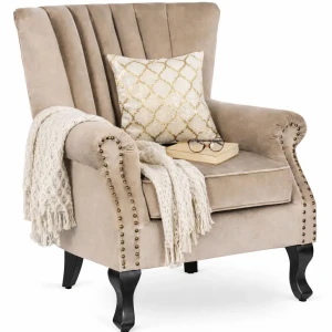 Beżowy fotel wypoczynkowy w stylu glamour - Reven