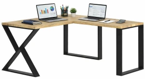 Drewniane narożne biurko loft 170x70 + 70x90 - Uvox