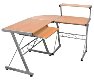 Brązowe narożne biurko komputerowe z nadstawką - Rafao