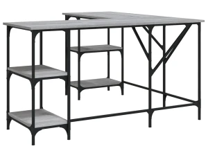 Biurko narożne gamingowe loft z półkami szary dąb - Scardif