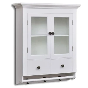 Biała wisząca szafka kuchenna z wieszakami - Lensa