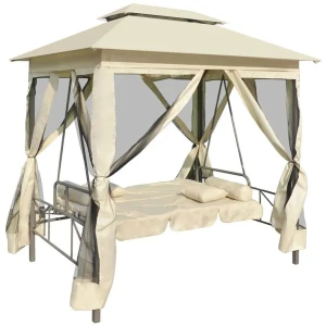 Huśtawka ogrodowa z moskitierą - Altana Amberly kremowa