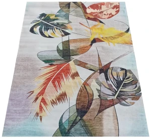 Nowoczesny wielobarwny dywan z motywem liści - Tagi 5X