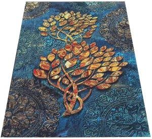 Nowoczesny granatowy dywan z motywem naturalnym - Tagi 6X