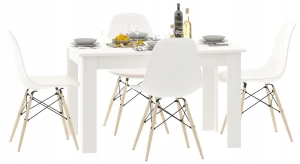 Biały stół w zestawie z krzesłami do jadalni w stylu skandynawskim - Negro