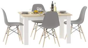 Nowoczesny stół biały + dąb sonoma z szarymi krzesłami - Negro