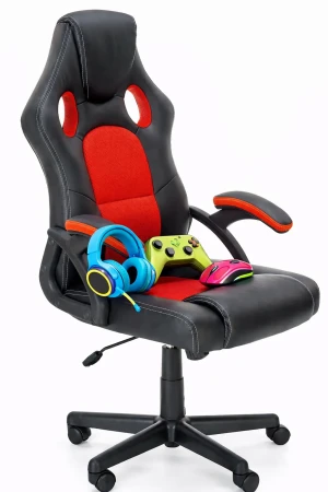 Fotel tapicerowany gamingowy młodzieżowy czarny + czerwony - Hesta