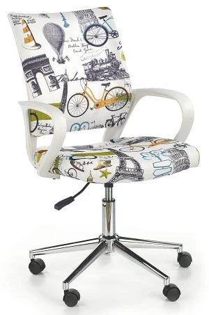 Fotel obrotowy do biurka dla dzieci biały z Paryżem - Ledis