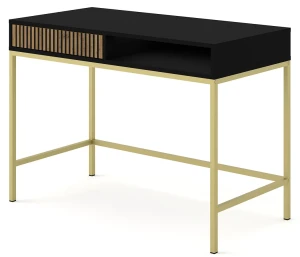 Czarno-złote biurko z toaletką z lamelami - Melis 15X