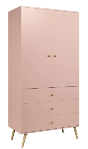 Różowa szafa z drążkiem i 3 szufladami - Geza 14X