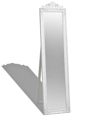 Wolnostojące lustro ze zdobioną białą ramą - Atheo