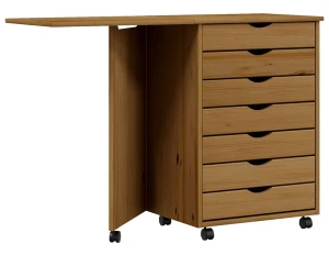 Sosnowe mobilne biurko rozsuwane miodowy brąz - Satino