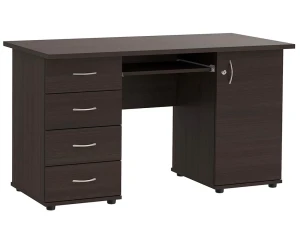 Brązowe biurko długie zamykane na kluczyk wenge - Mardes