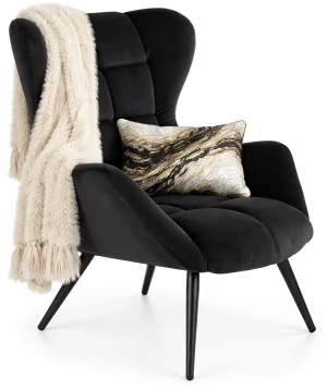 Czarny tapicerowany fotel uszak - Tebe