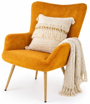 Musztardowy skandynawski fotel uszak - Koneris