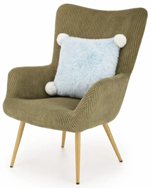 Oliwkowy fotel uszak w stylu skandi  - Koneris