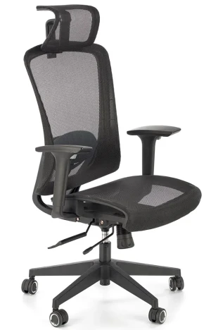 Czarny ergonomiczny obrotowy wentylowany fotel biurowy - Mizo