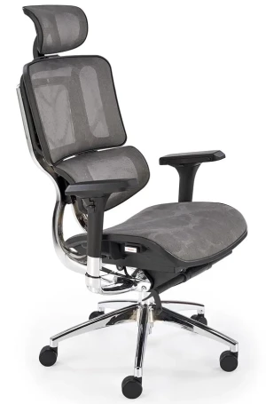 Ergonomiczny obrotowy szary fotel regulowany z zagłówkiem do 150 kg - Tipo