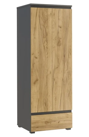 Dwudrzwiowa szafa z gładkim frontem antracyt + dąb craft - Elsinor 8X