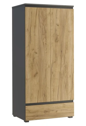 Szafa z drążkiem i półkami na nóżkach z gładkim frontem antracyt + dąb craft - Elsinor 10X