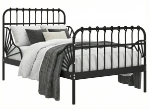 Czarne metalowe łóżko rosnące z dzieckiem 80x130/200 cm - Kasja
