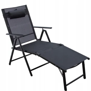 Czarny składany leżak ogrodowy - Obsydian