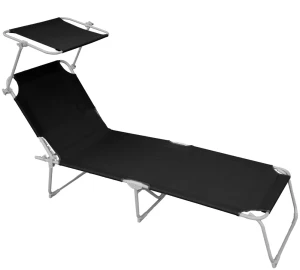 Czarny składany leżak z daszkiem - Renly