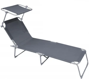 Leżak z regulowanym oparciem i daszkiem szary - Renly