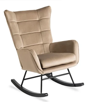 Beżowy tapicerowany pikowany fotel bujany - Corno